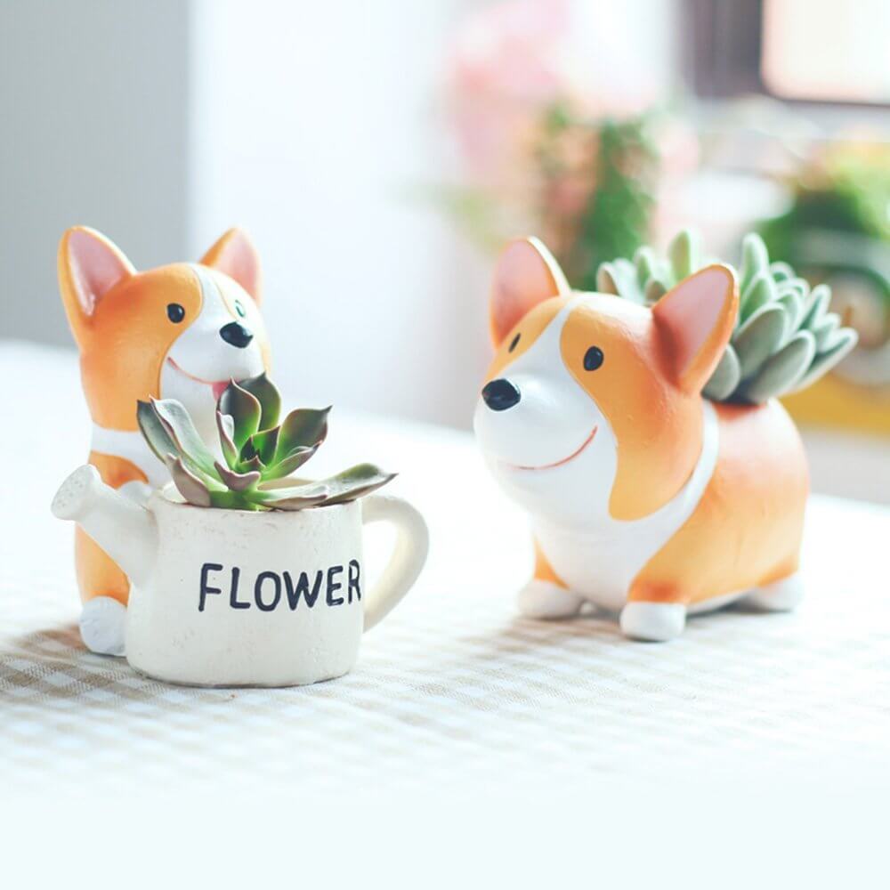 Tiny Corgi Dog Pots with Cute Plants