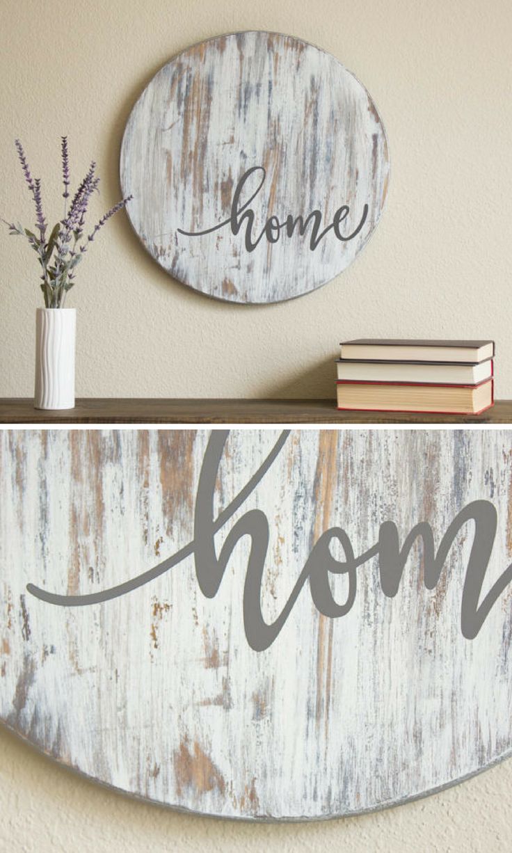 “Home” Sign on Distressed Wood Circle