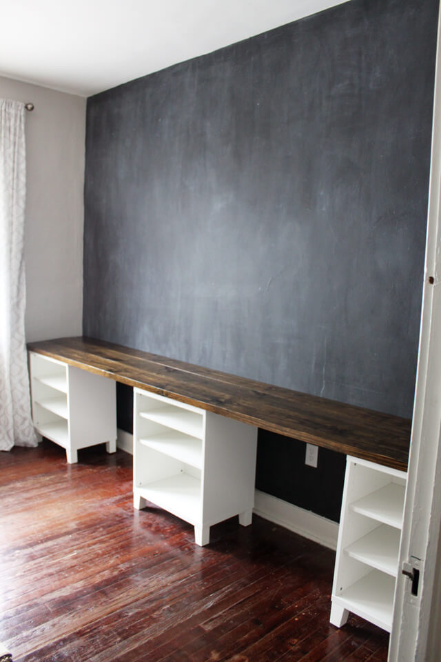 Easy DIY Desk with Three Shelves Underneath