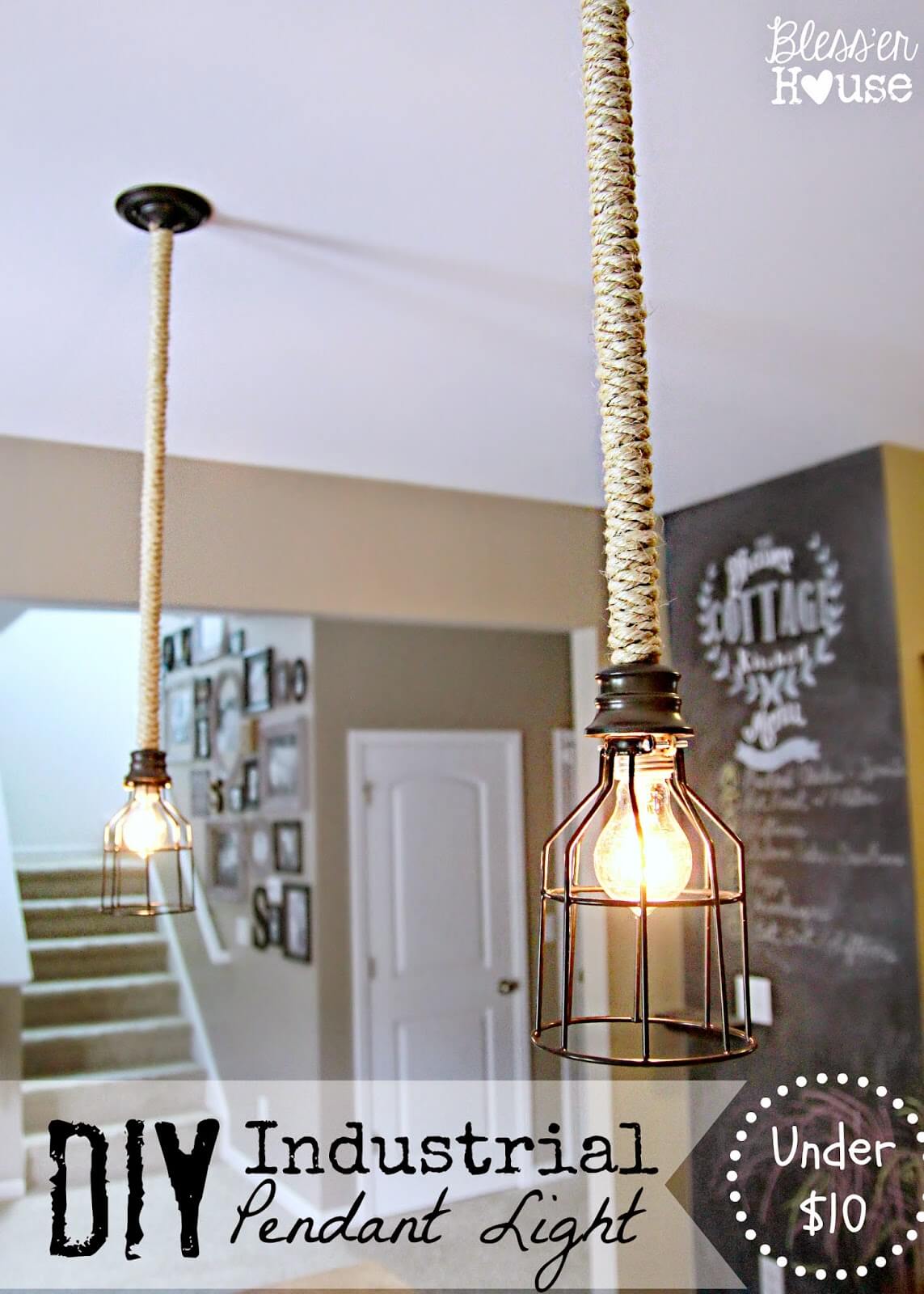 Pendant Lights with Woven Rope Supports