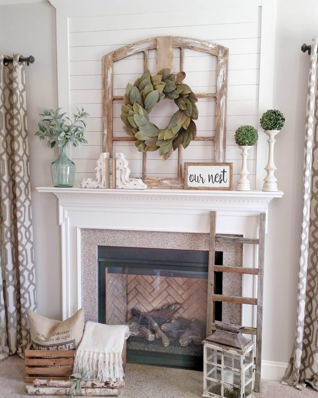 Window Frame with Bay Leaf Wreath