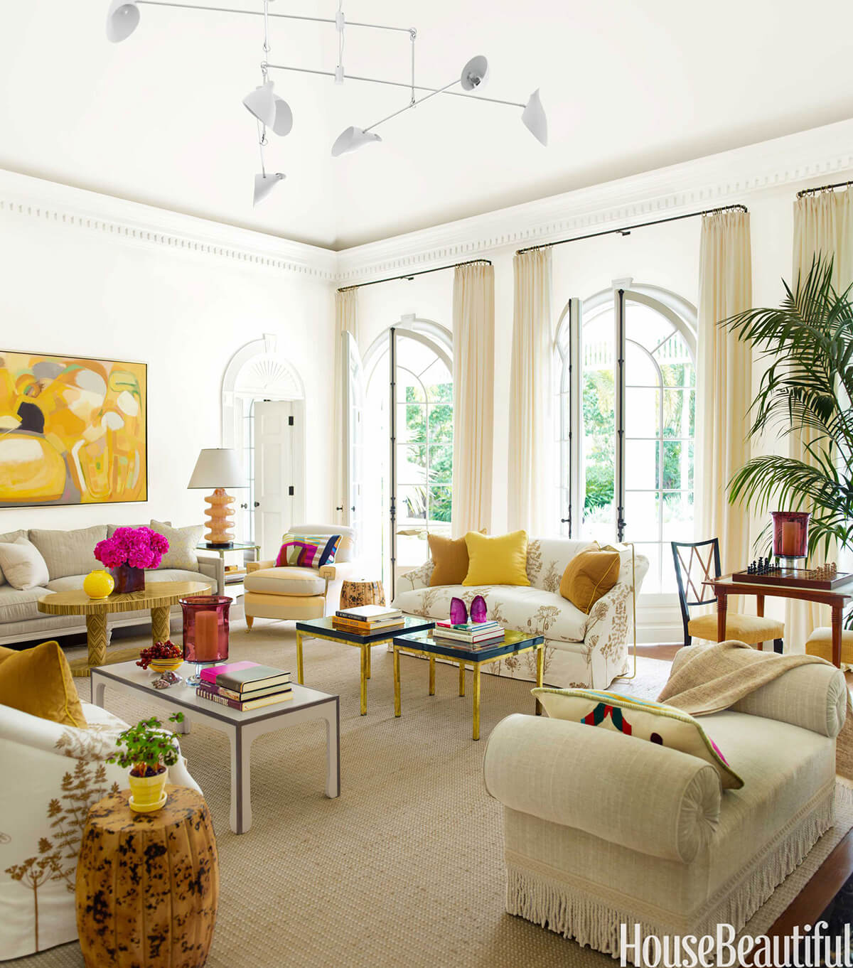 Beige Living Room with Yellow and Magenta Accents