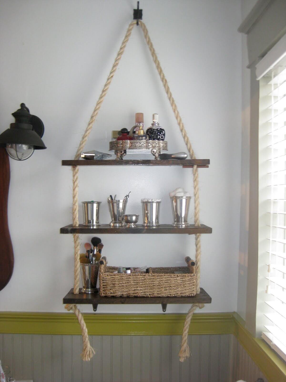 Hanging Bathroom Shelf with Nautical Rope