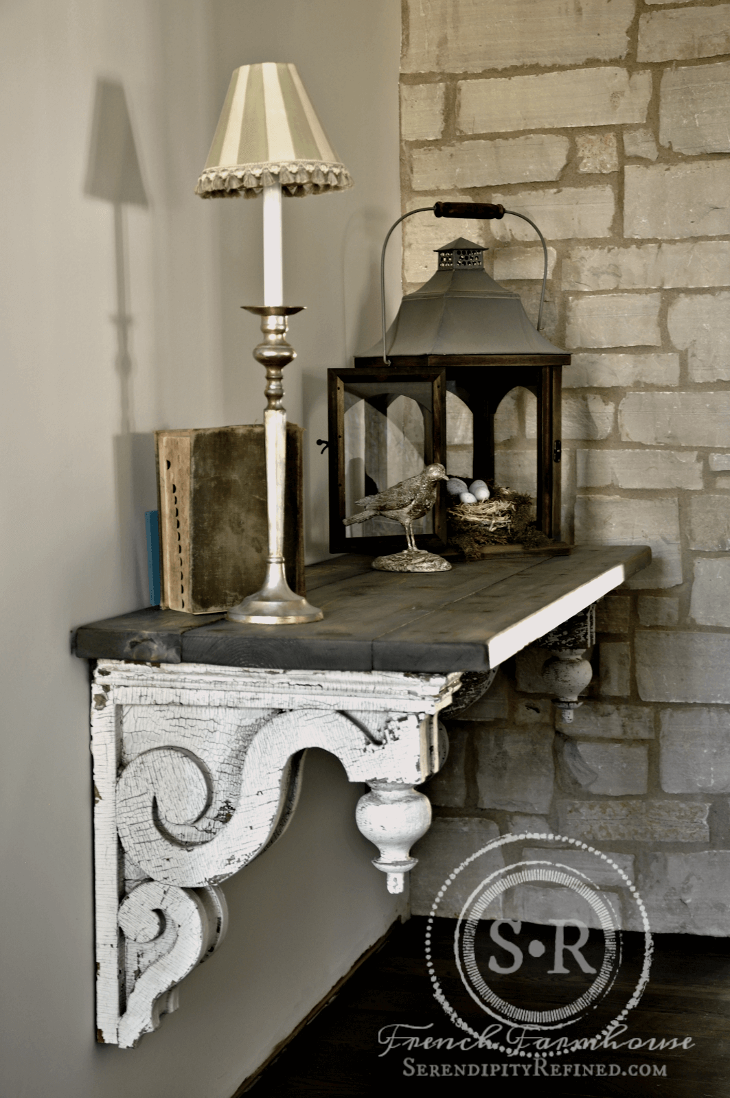 Mantel Shelf With Antique Wood Scroll Braces