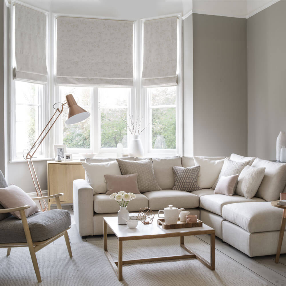 Mink Gray Room With Wood and Brass