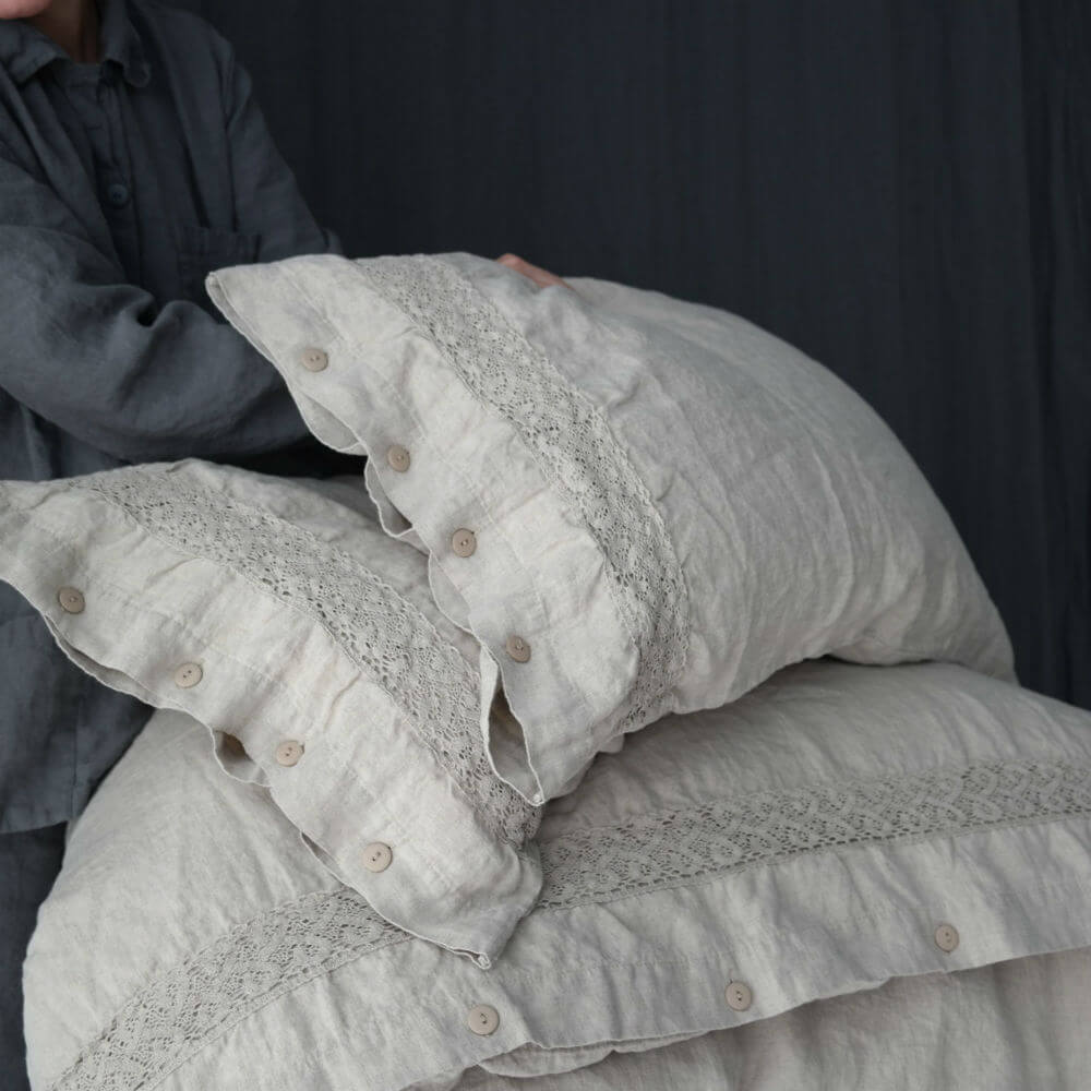 French-styled Lace-bordered Pillowcases with Buttons