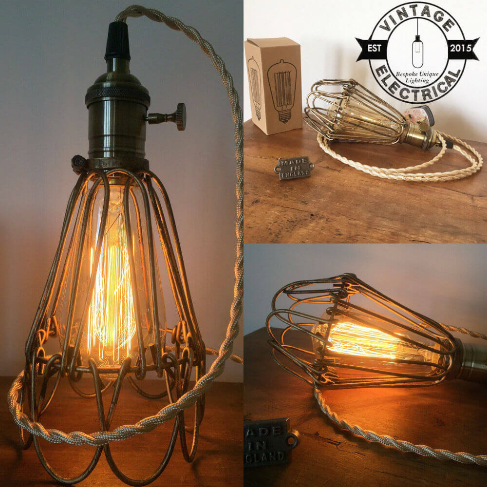 Vintage Cage Lamp Perfect for Ceiling or Table