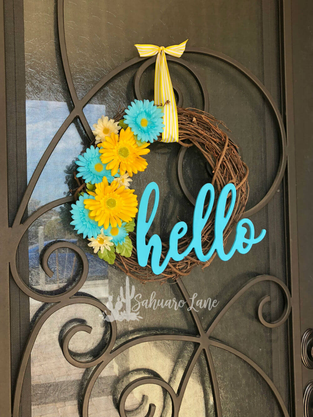 Turquoise and Yellow Daisy Wreath