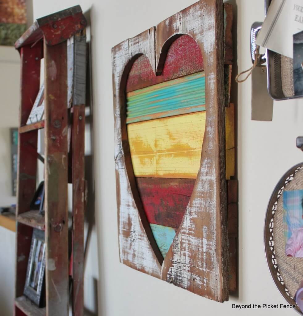 Colorful Rustic Heart Hanging with Rough Wood