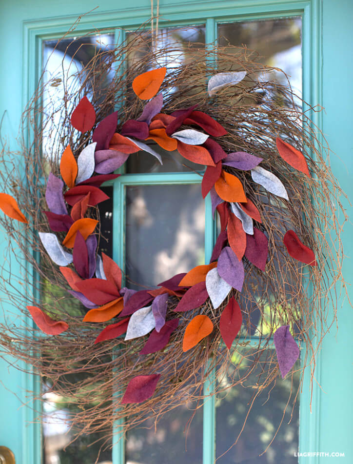 Twig Wreath and Blowing Felt Leaves