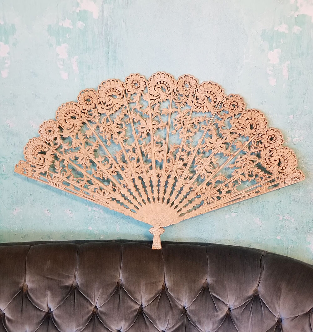 Hand Carved Wooden Fan with Fancy Flair