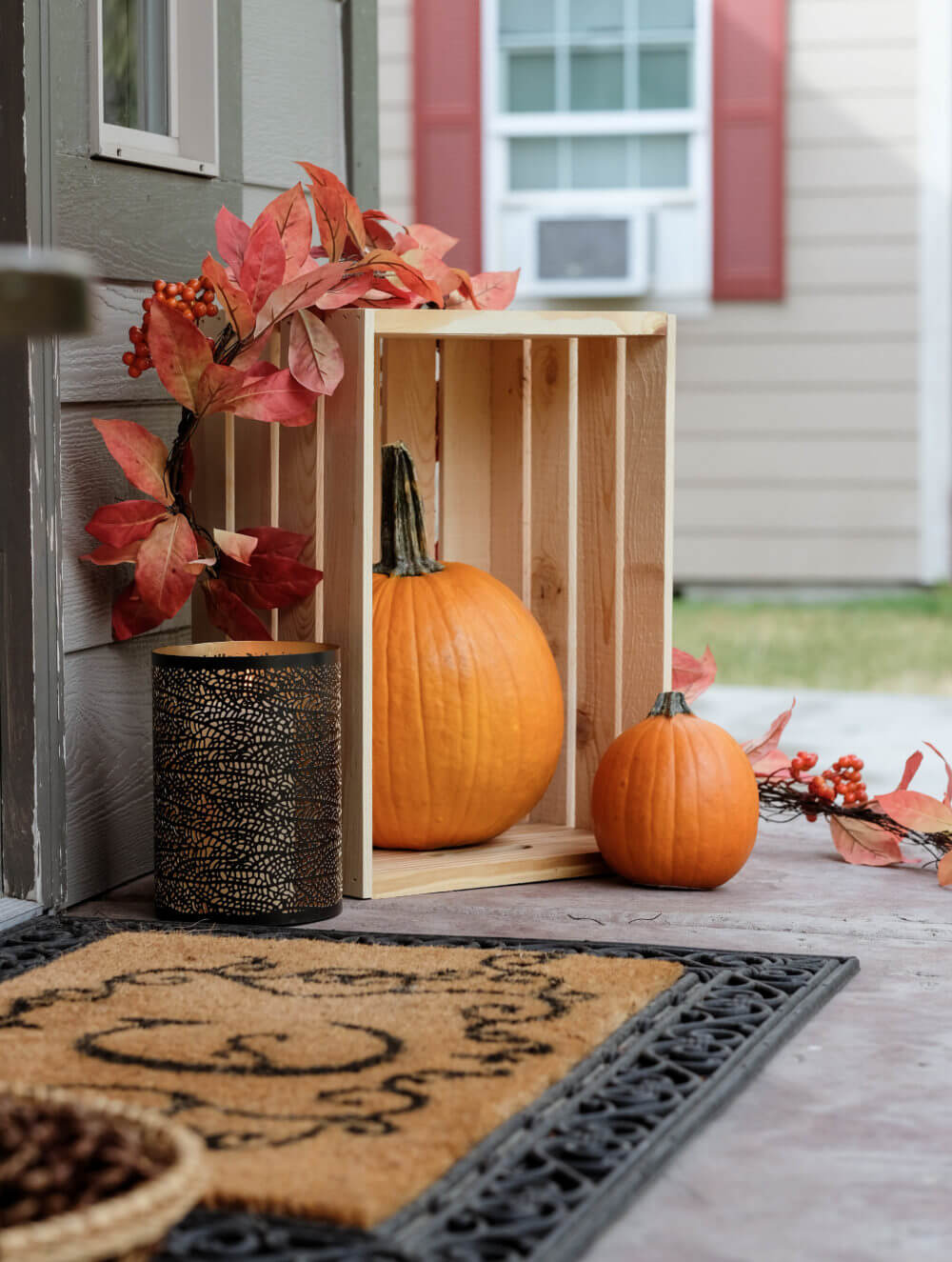 Wooden Crates as Fall Porch Decor