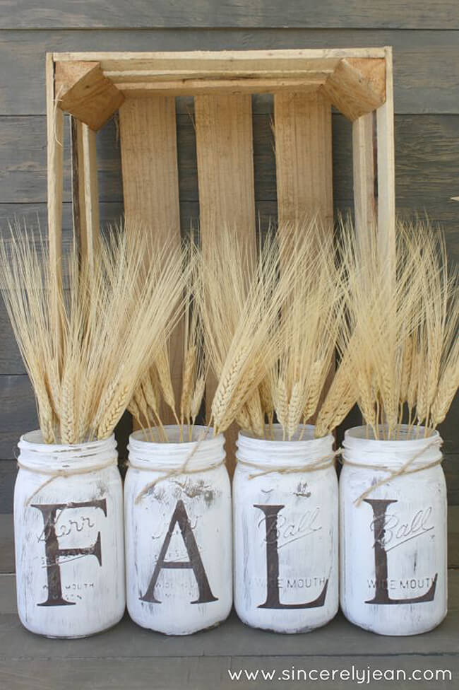 Frosted Mason Jar Vases With Stencil Letters