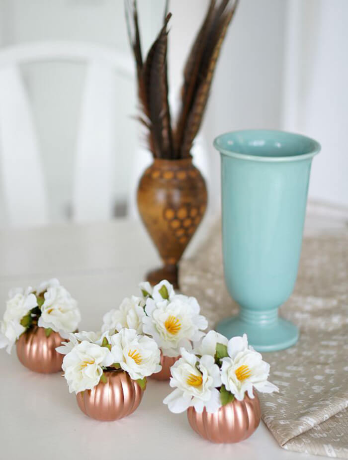 Copper Mini-Pumpkin Floral Accent Centerpieces