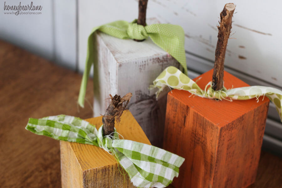 Distressed Painted Wood Pumpkins With Ties