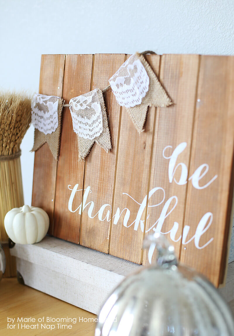 Mini Burlap Banner Over Plank With Painted Quote