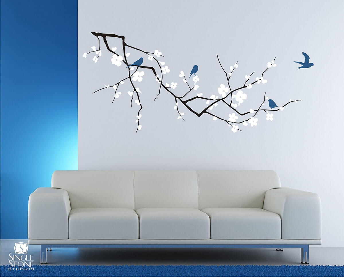 Cherry Blossoms and Blue Birds Wall Art