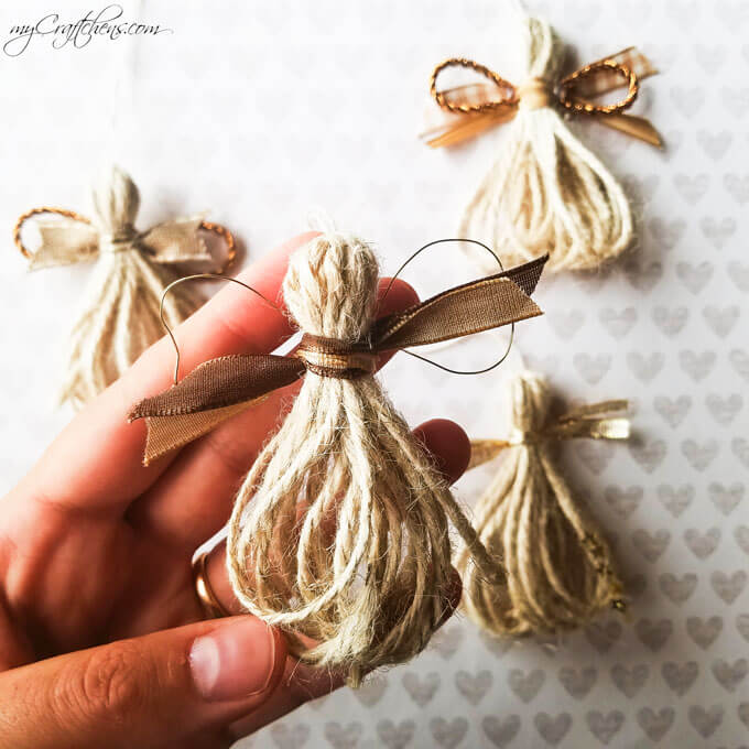 Twine Angel Ornament with Ribbon and Wings