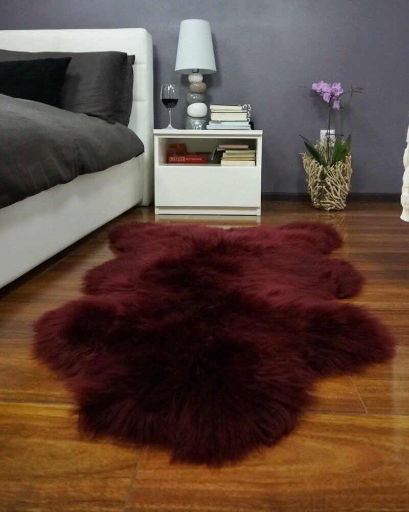 A Burgundy Sheepskin Rug Adds Luxury