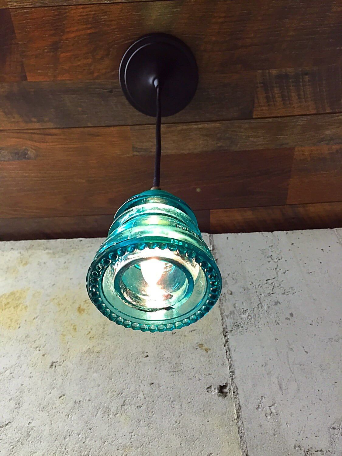 Textured Blue Glass Pendant with Black Hardware