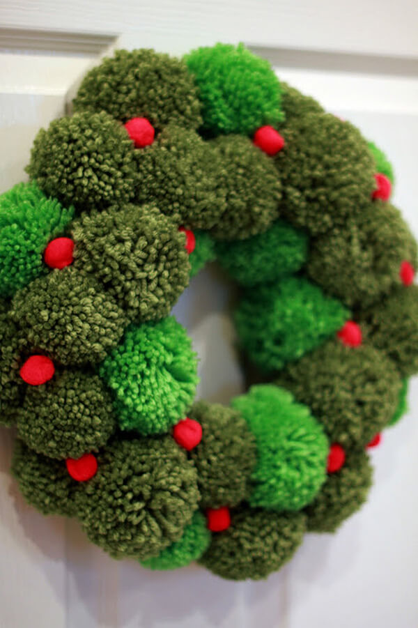 Handcrafted Green Pom Pom Wreath