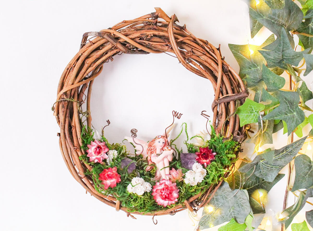 Wooden Wreath with Large Fairy