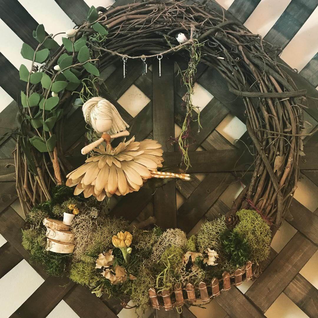 Wooden Wreath with Fairy and Moss