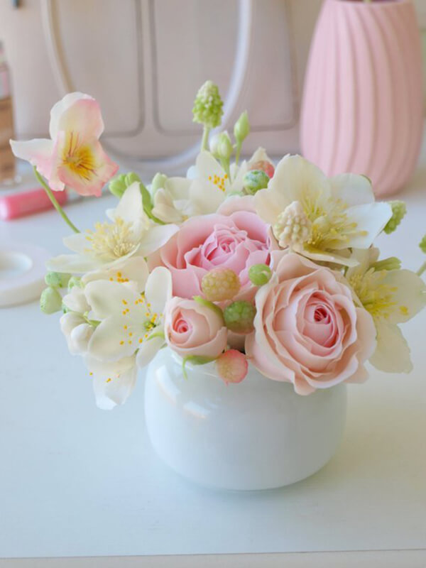 Porcelain Oval Vase with Flowers