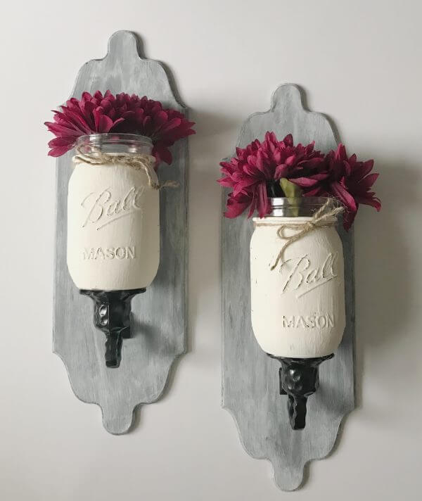 Up-cycled Painted Mason Jar Sconce Vases