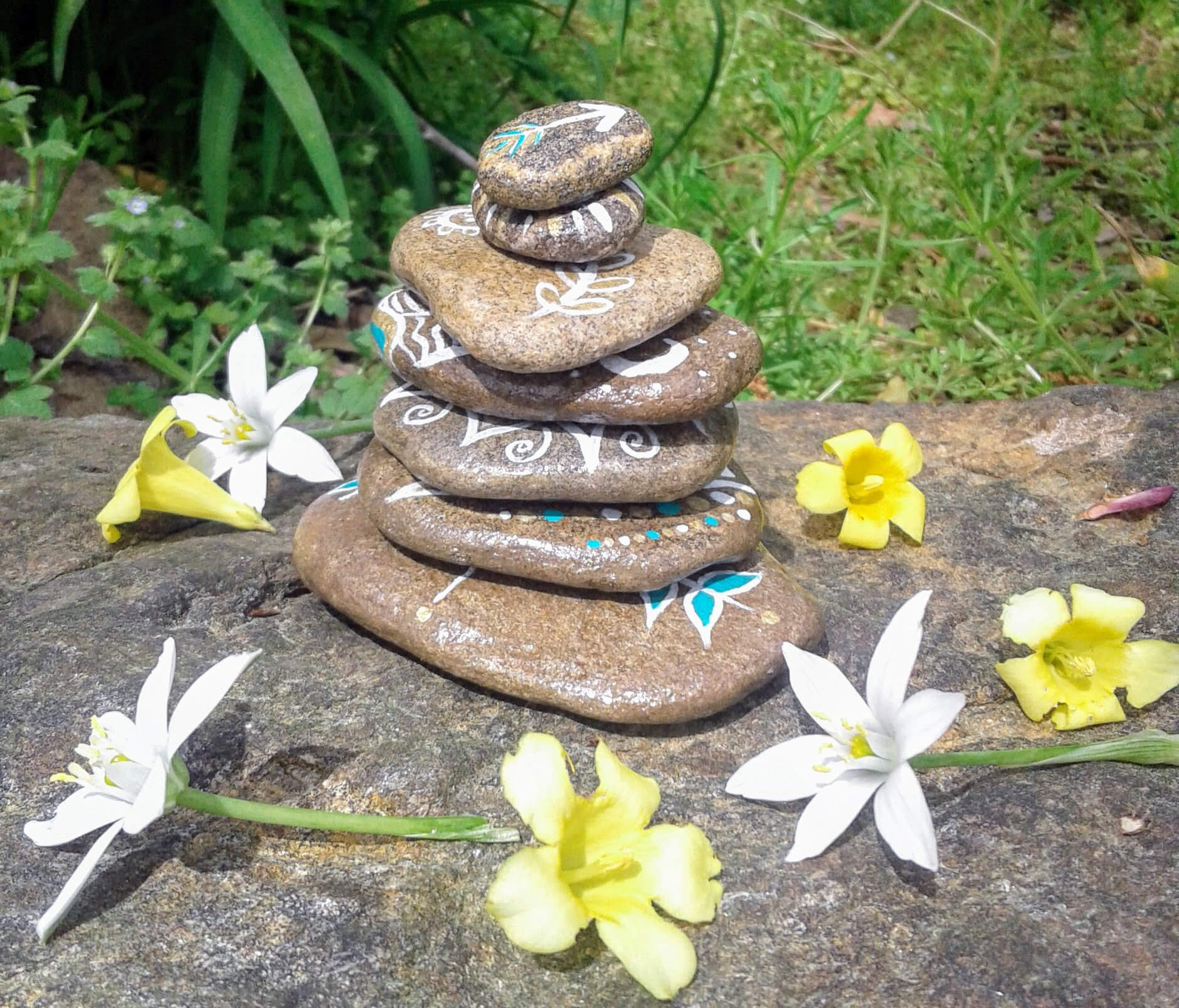 Artsy Hand Painted Stacked Compass Stones