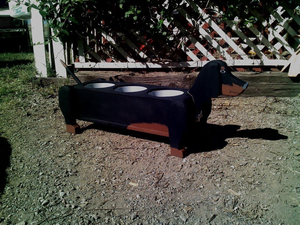 Wooden Three-in-One Dachshund Planter