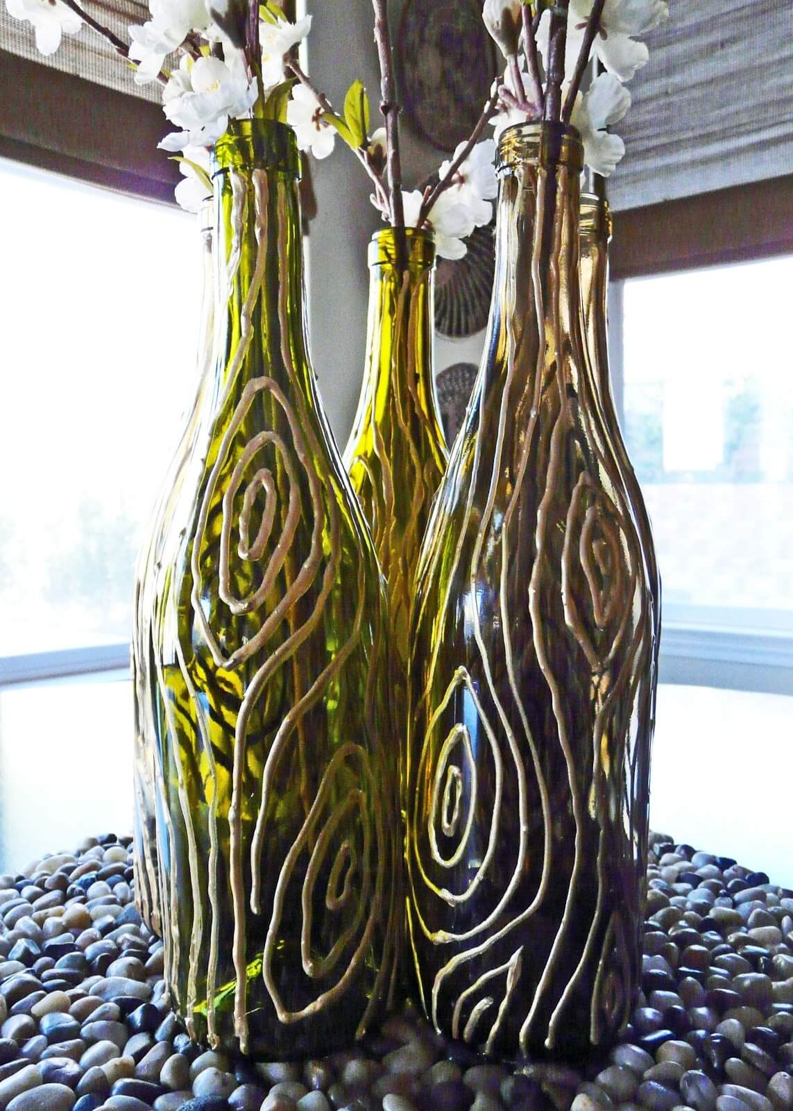 Faux Bois Reused Wine Bottles