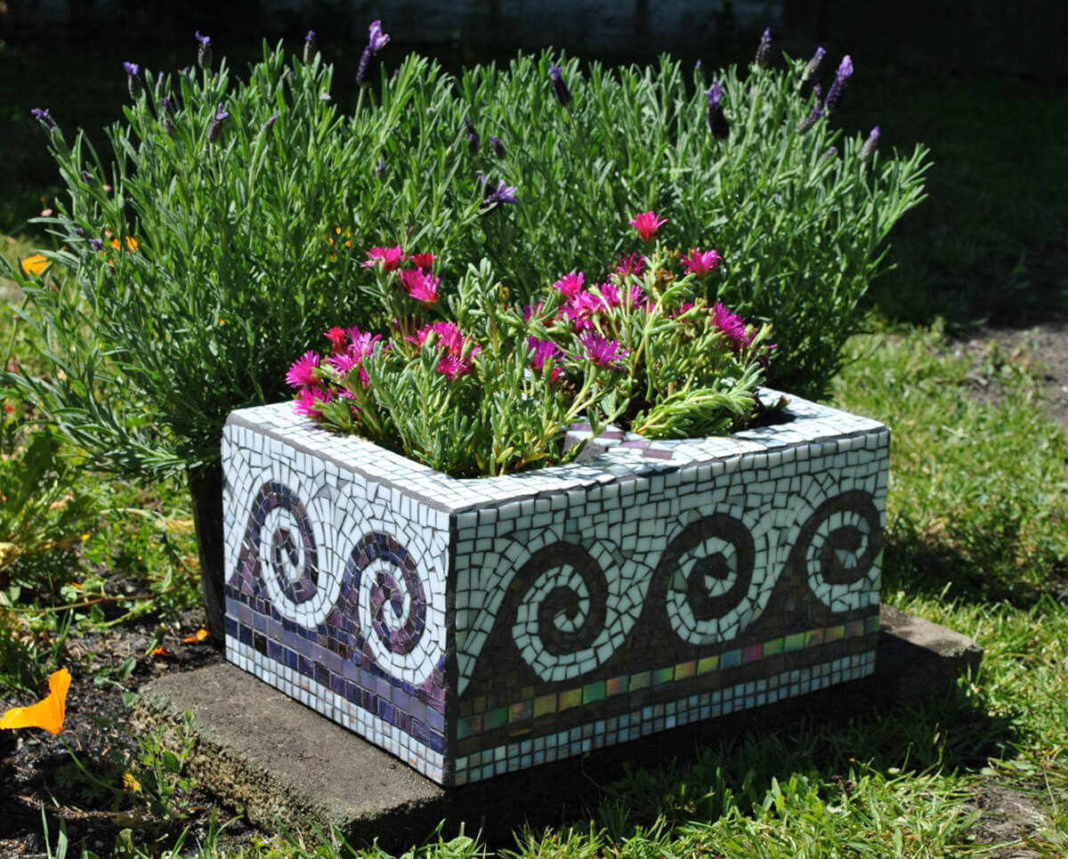 A Stylish Mosaic Garden Planter with Cinder Blocks