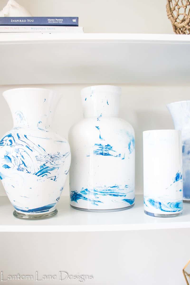 Swirling Blue and White Painted Vases