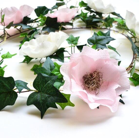 Flower and Ivy Crepe Paper Garland