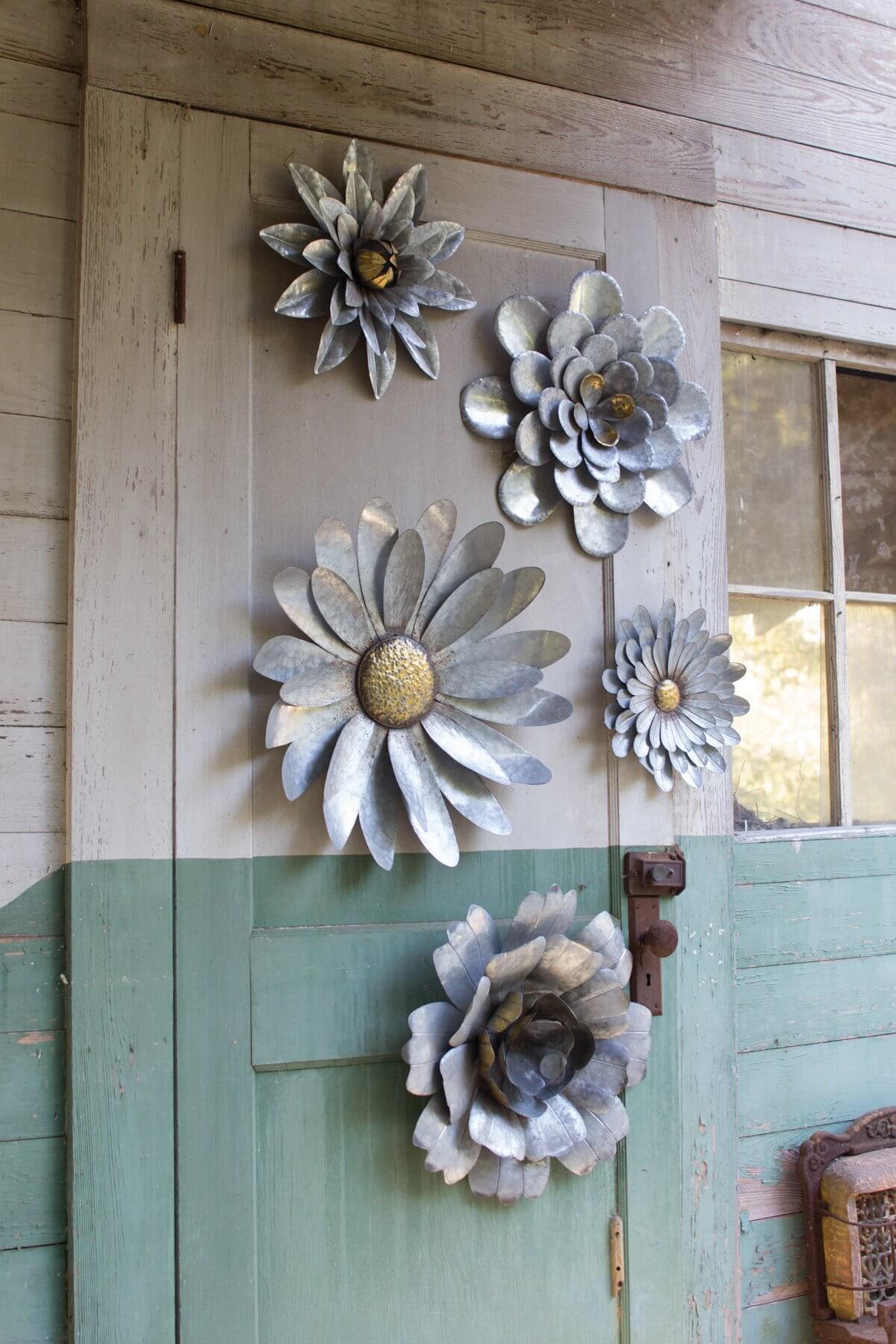 Galvanized Flower Set Metal Wall Decor