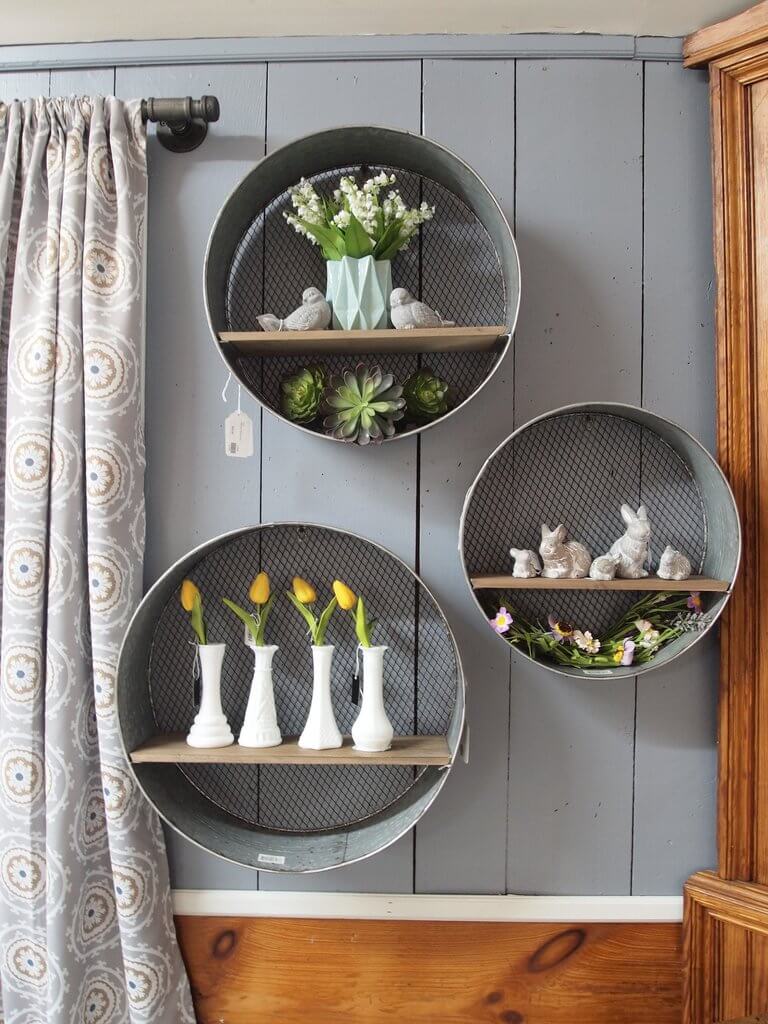 Round Hanging Mesh Backed Shelf