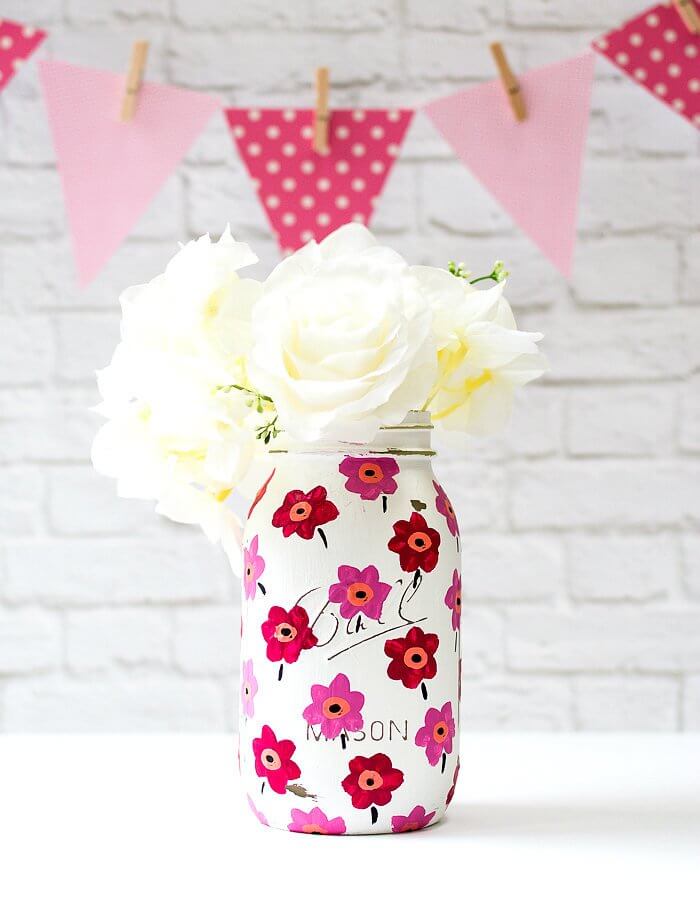 Friendly Pink Flowers on a White Jar