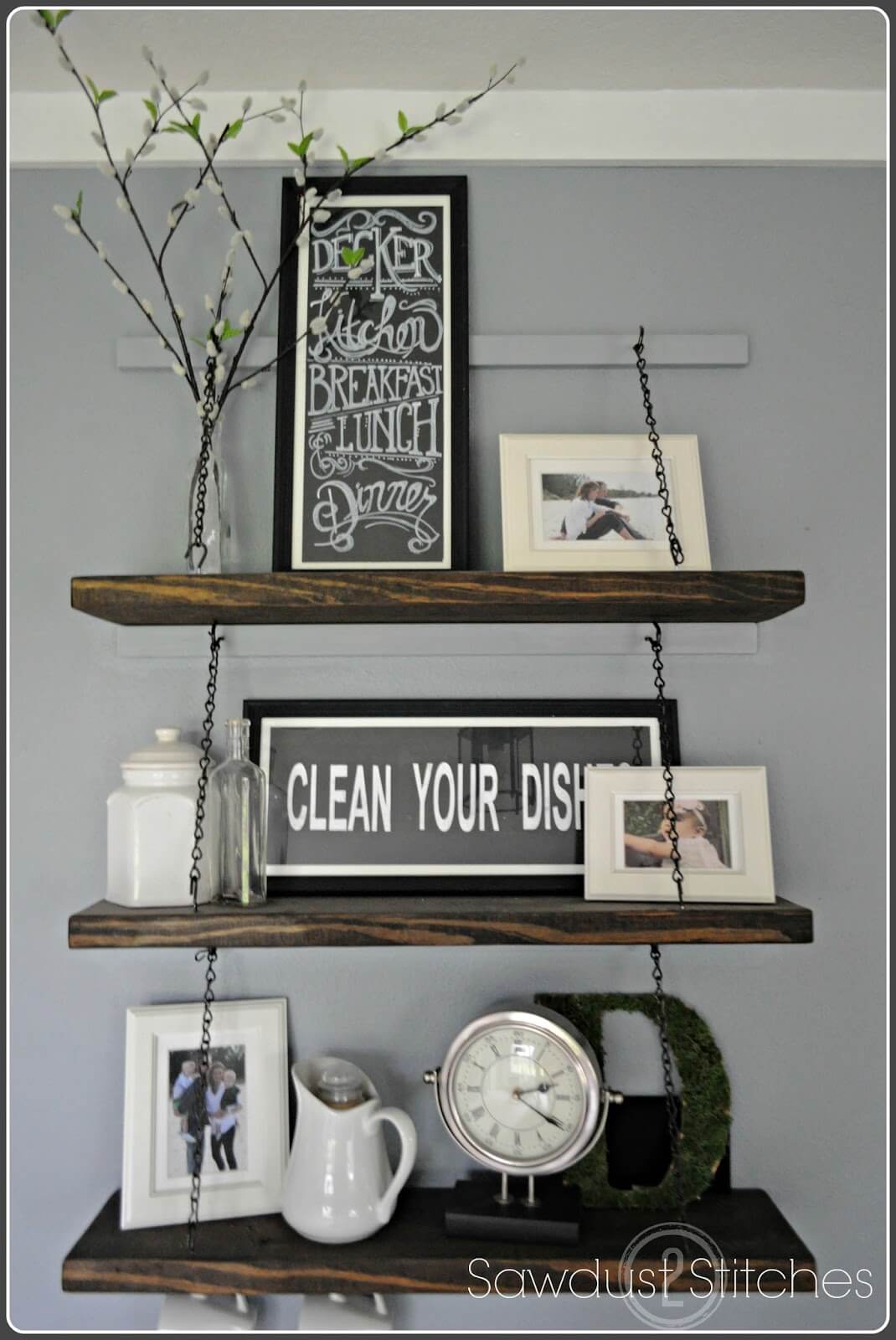 Chain Suspended Wooden Kitchen Shelves