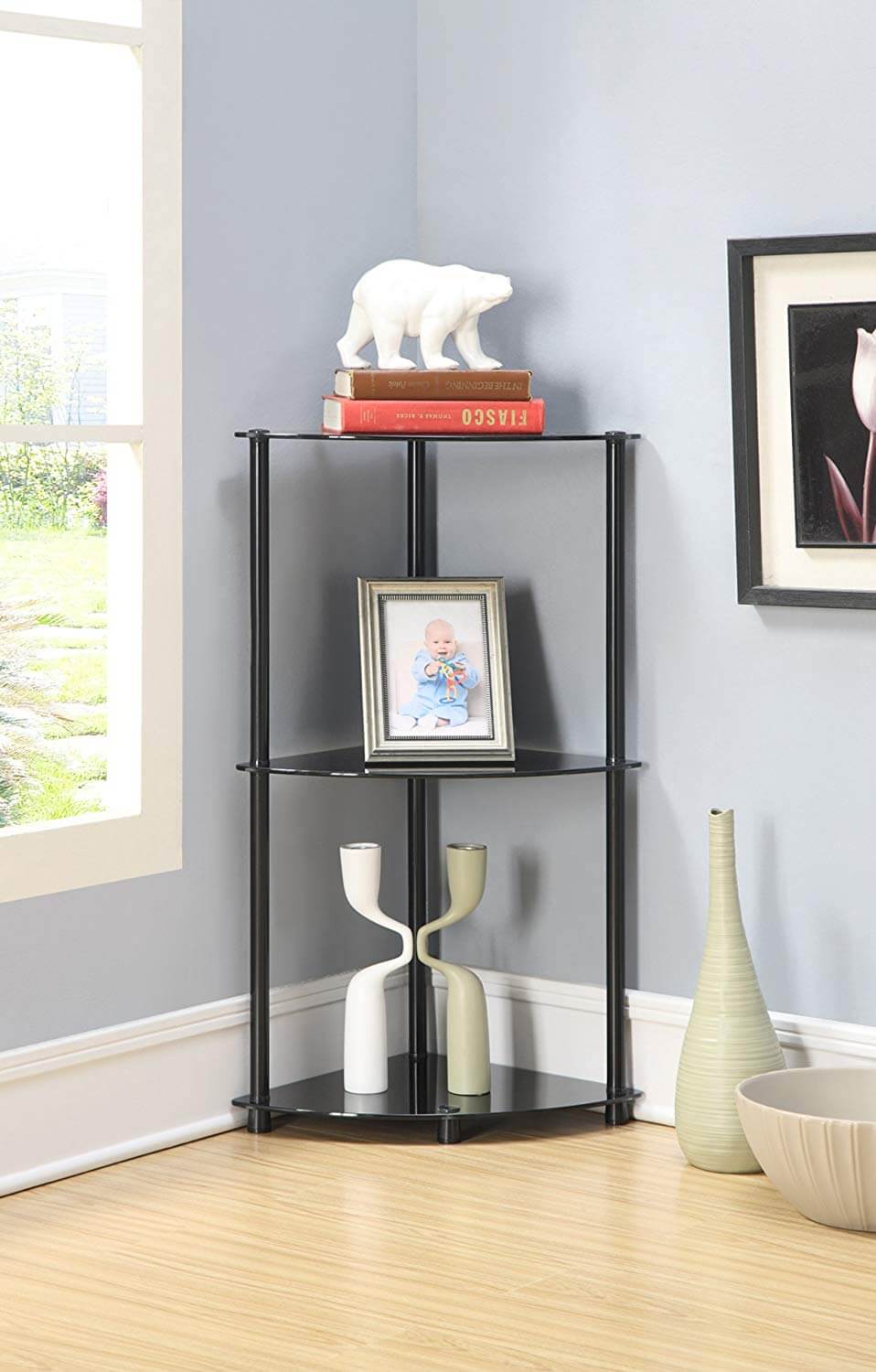 Metal and Glass Free-Standing Shelf