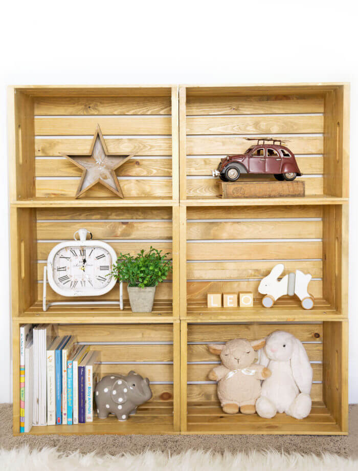 Warm Wooden Crate Cubby Shelves