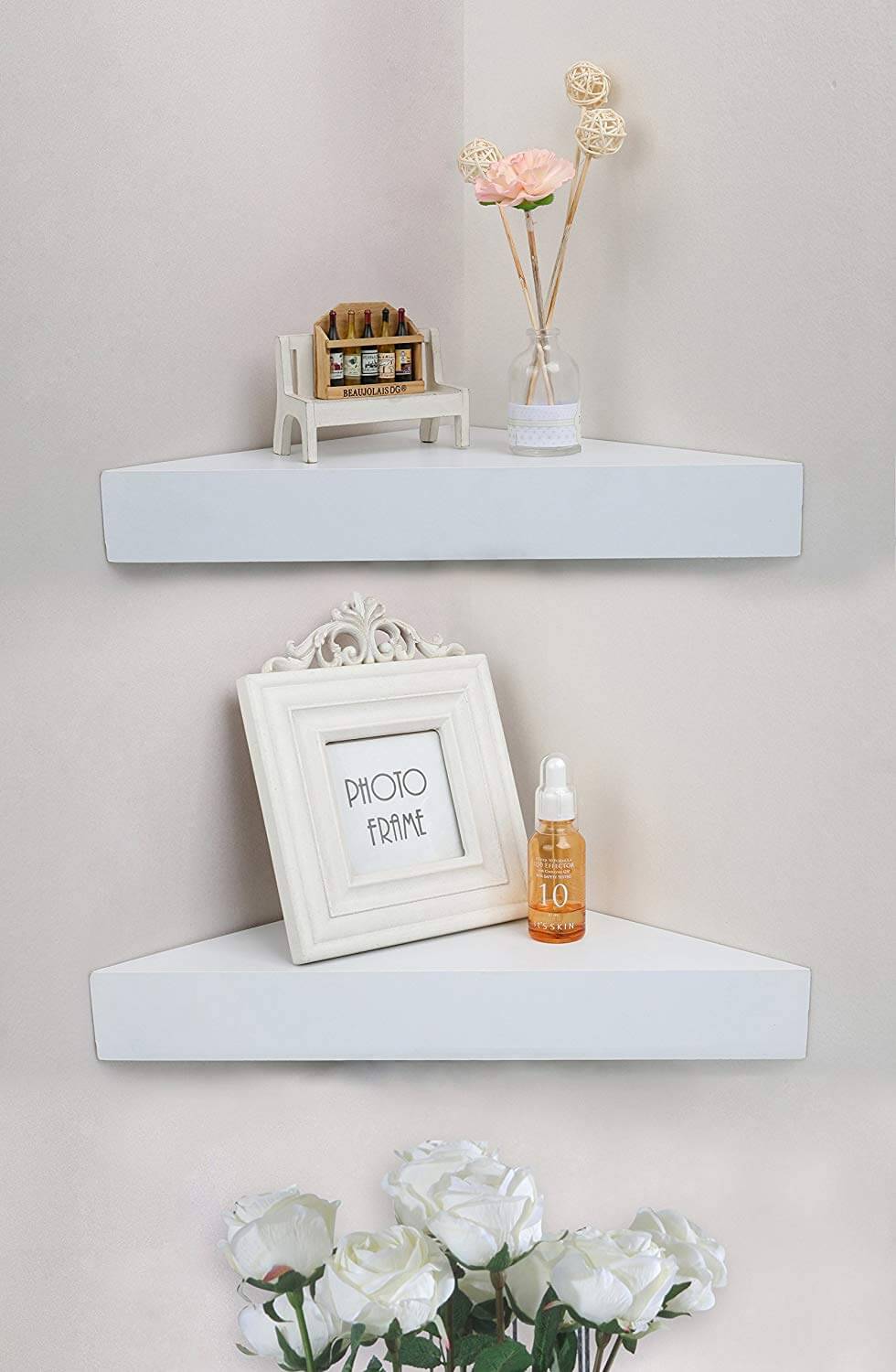 Sleek White Floating Triangle Corner Shelves