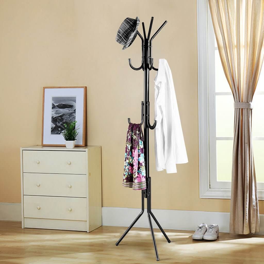 Elegant White Standing Entryway Coat Rack