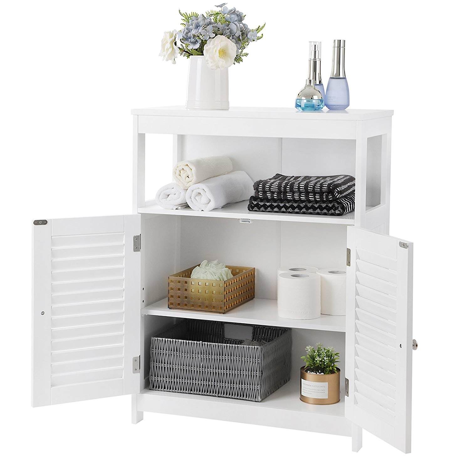 Free Standing Bathroom Cabinet with Shutter Style Doors