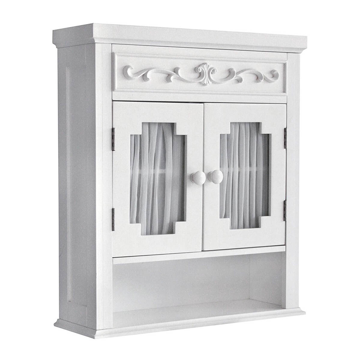 Elegant White Cabinet with Glass Paneled Doors