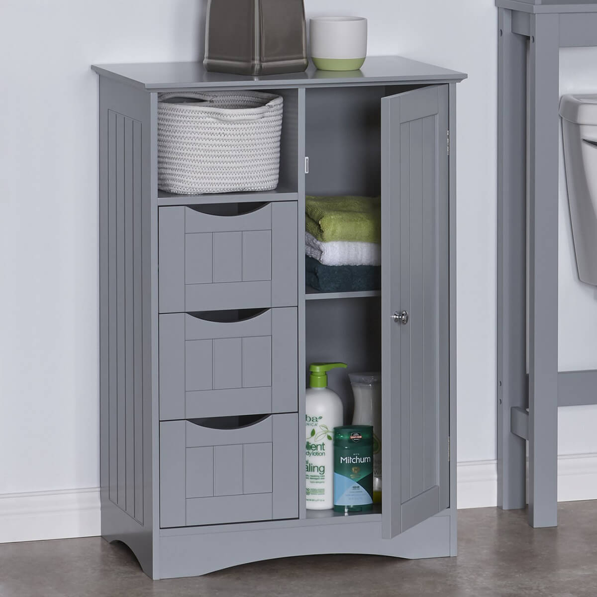 Grey Storage Cabinet with Cubbies