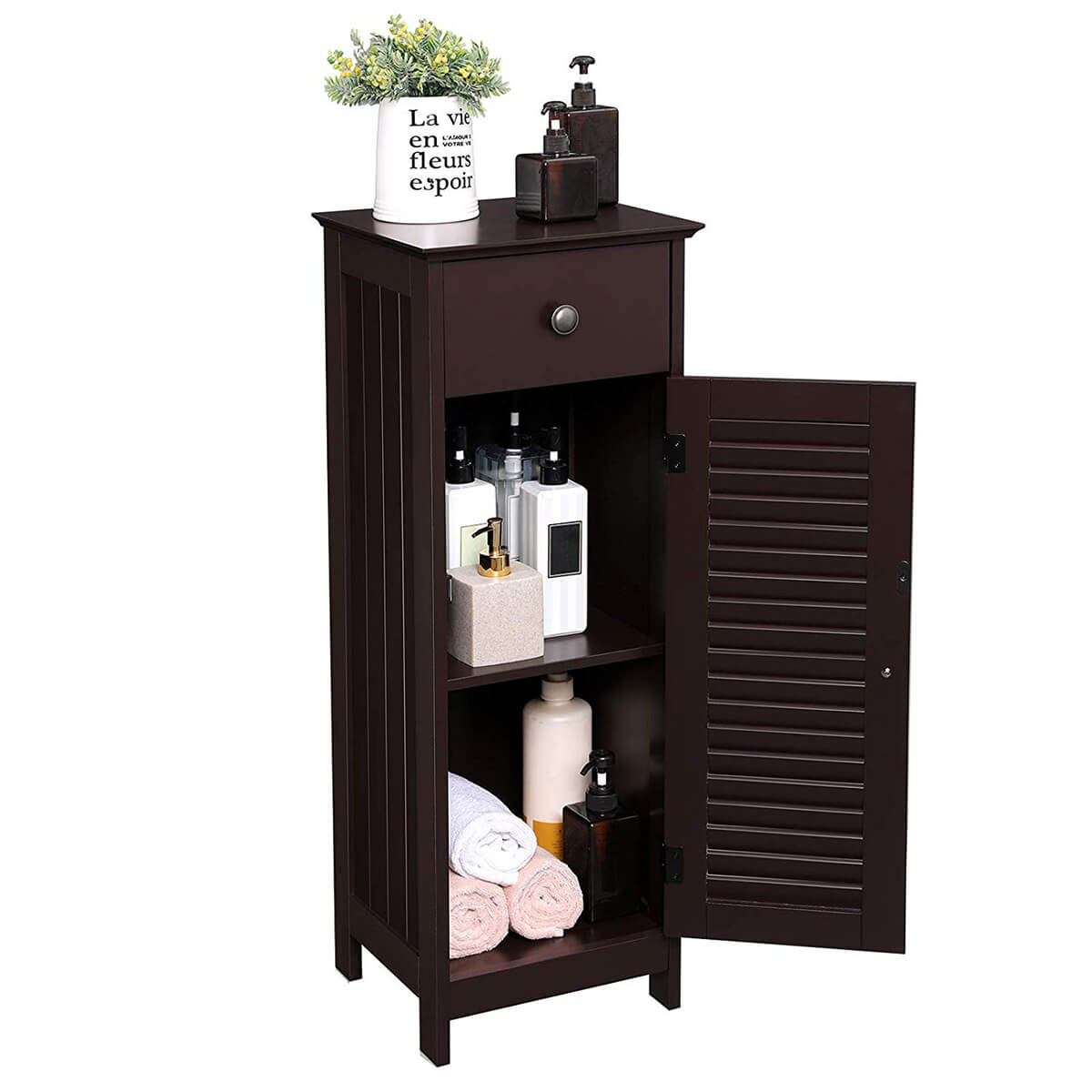 Brown Shutter Style Floor Cabinet