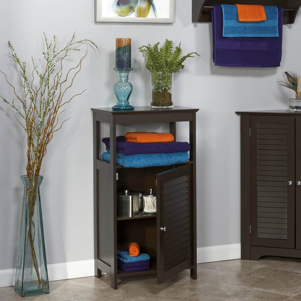 Brown Cabinet with Shutter Style Door