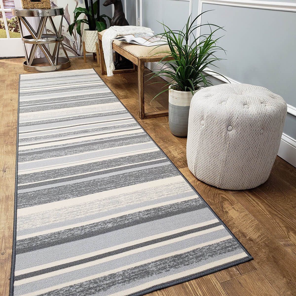 Thin and Light Gray Striped Rug