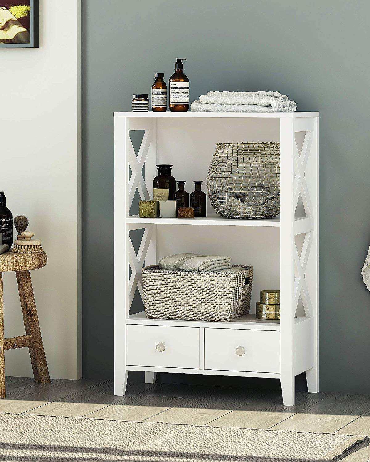 Country Style Cabinet with Open Shelving